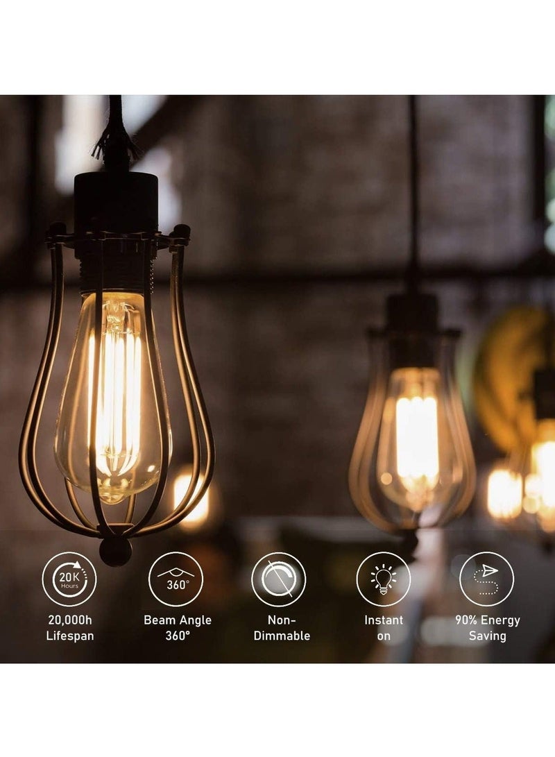 EASTERNSTAR لمبة إديسون LED E27، مصابيح إضاءة عتيقة 7 وات مكافئة 70 وات، لمبة خيوط LED قديمة ST64 مصباح لولبي زجاجي كهرماني، 680LM 2700K أبيض دافئ، عبوتان¬†[فئة الطاقة أ] - Image 3